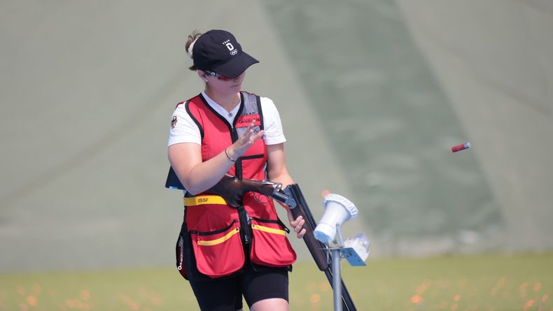 Foto: Nathalie Gallois / Stark unterwegs am ersten Tag des Skeet-Wettbewerbs: Nele Wißmer.